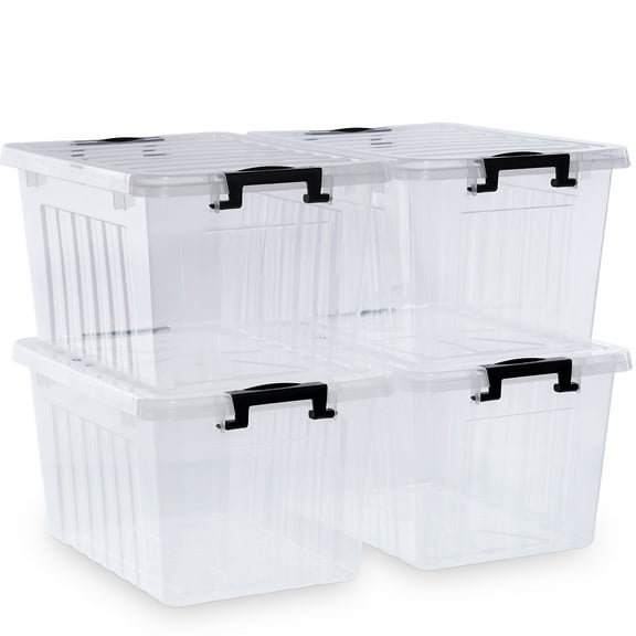 Kerhouze 22 Qt Clear Storage Bins with Lids Plastic Stackable 4 Pack