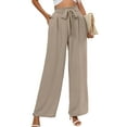 thumbnail image 1 of Chiclily Pantalones anchos para mujer con bolsillos, cintura alta, cinturón suelto, pantalones casuales fluidos, talla mediana de EE. UU. en negro,D1-Wheat,M, 1 of 7