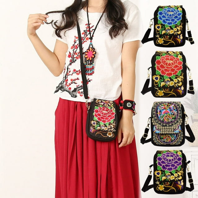 Vaidha Yunnan Sac Brodé Style Ethnique pour Femmes Sac Mini Brodé Sac à Rabat pour Téléphone