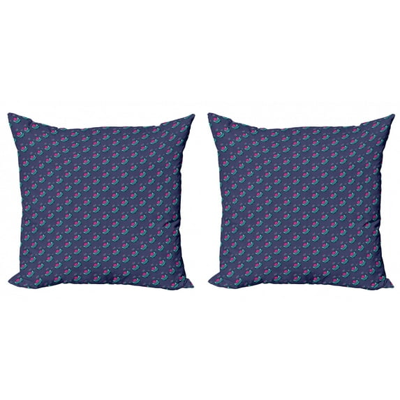 Space Throw Pillow Cushion Cover Pack of 2, Pattern with Alien Flying Devices Kids Doodle Sketch Astronomy Cartoon, Zippered Double-Side Digital Print, 4 Sizes, Cadet Blue Pink Aqua, by Ambesonne