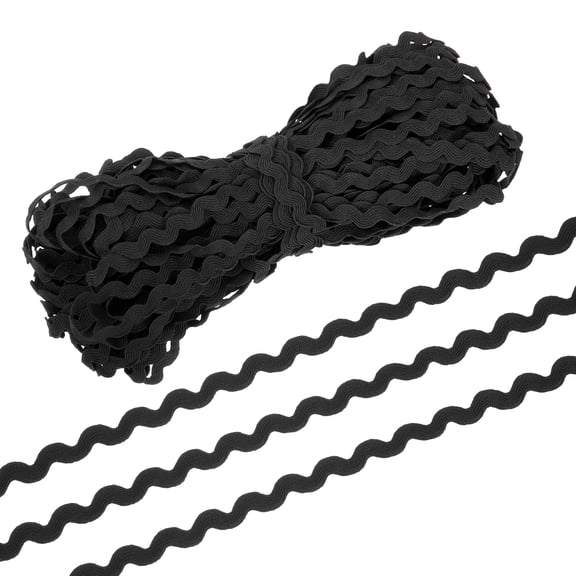 Uxcell RIC Rac Trim 5mm 28 Yard, Wave Bending Fringe Trim Ribbon for Sewing Crafts Clothes Gift Wrapping, Black