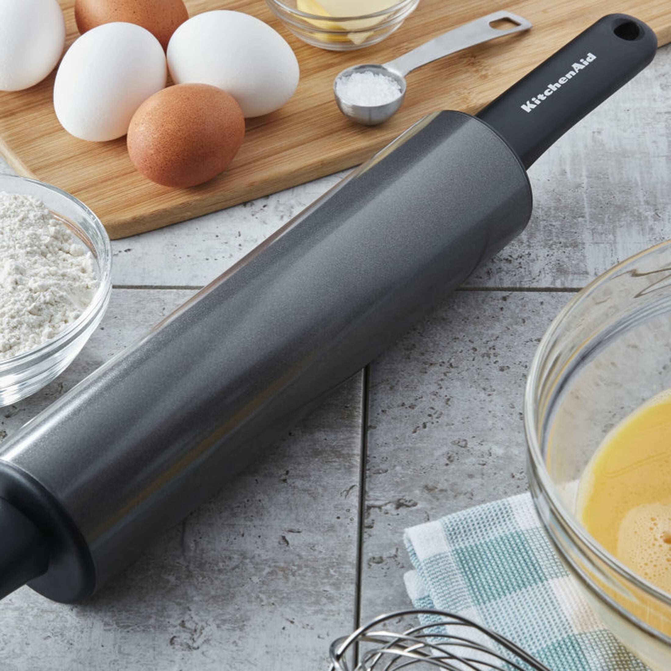 KitchenAid Nonstick Steel 20.1" Rolling Pin Dough Roller, Black
