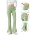 thumbnail image 4 of Hanerdun Womens Flare Yoga Pants Workout Leggings High Waist Slit Hem Bootcut Bottoms Activewear Green M, 4 of 10