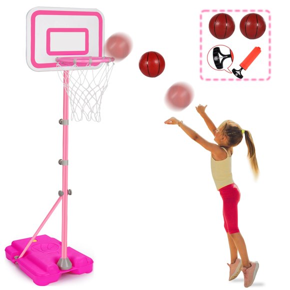 Canasta de baloncesto Tsomtto rosa ajustable para niñas de 2 a 6 años