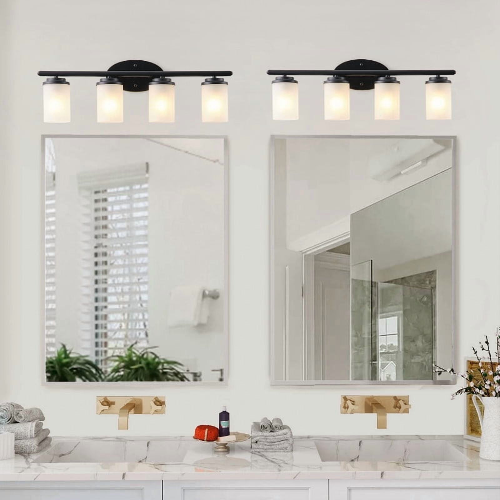 Aiwen Black Light with White Glass Shade, Contemporary Vanity Light for Living Room, Bedroom & Bathroom (26.3 IN)