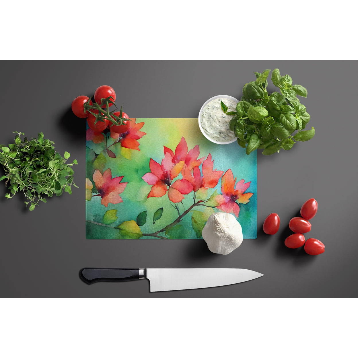 Missouri Hawthorns in Watercolor Glass Cutting Board Large 12 in x 15 in