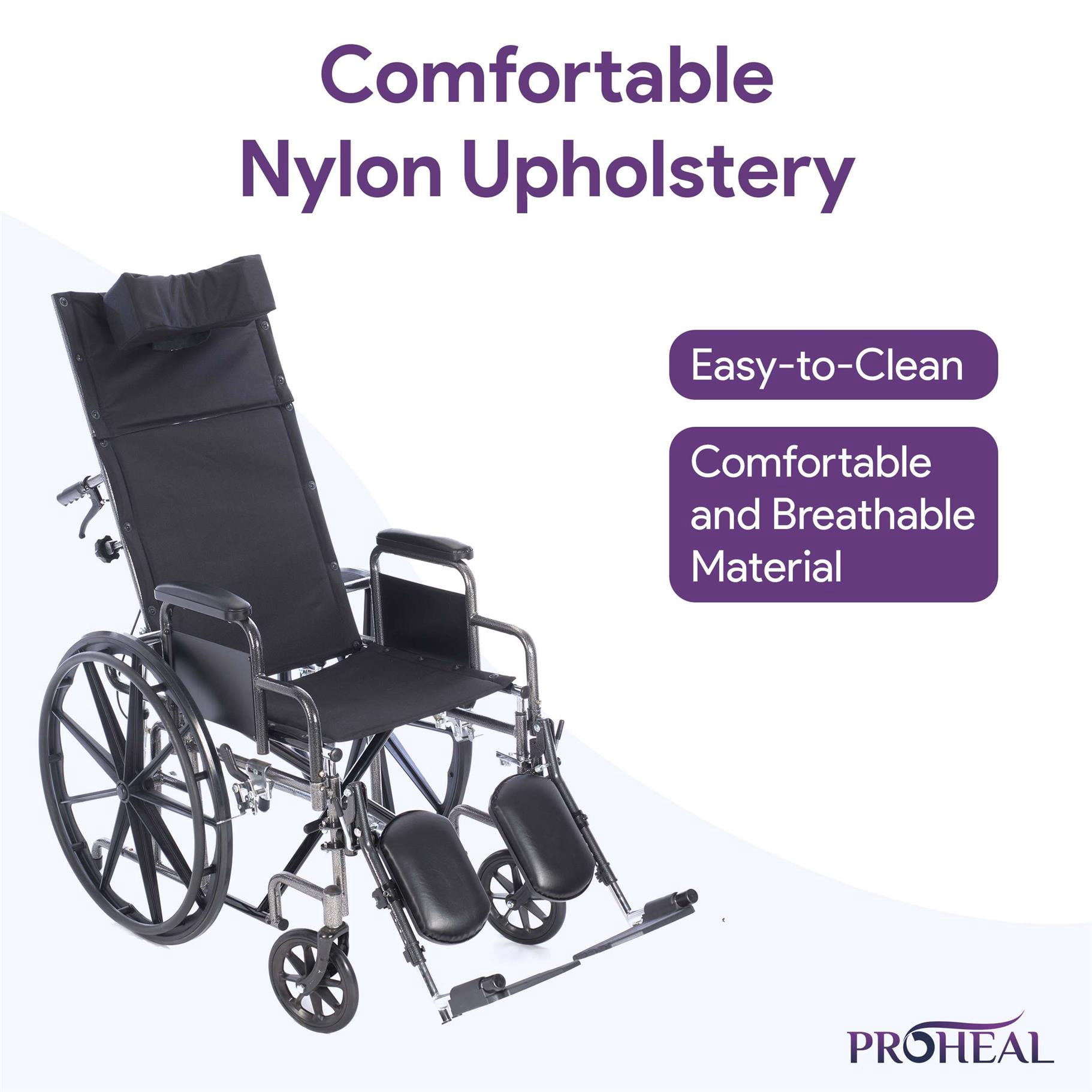 ProHeal Premium 18” Reclining Wheelchair with Elevating Legrests, Headrest Support, Removable Desk Arms, - 300LB Capacity