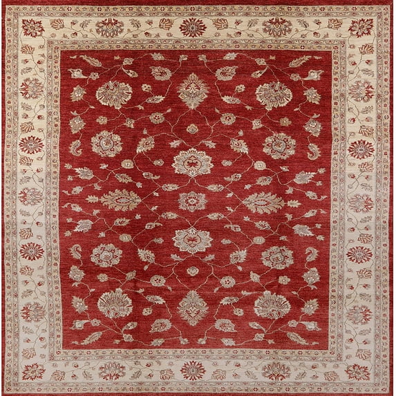 Ahgly Company Indoor Square Mid-Century Modern Red Oriental Area Rugs, 4' Square