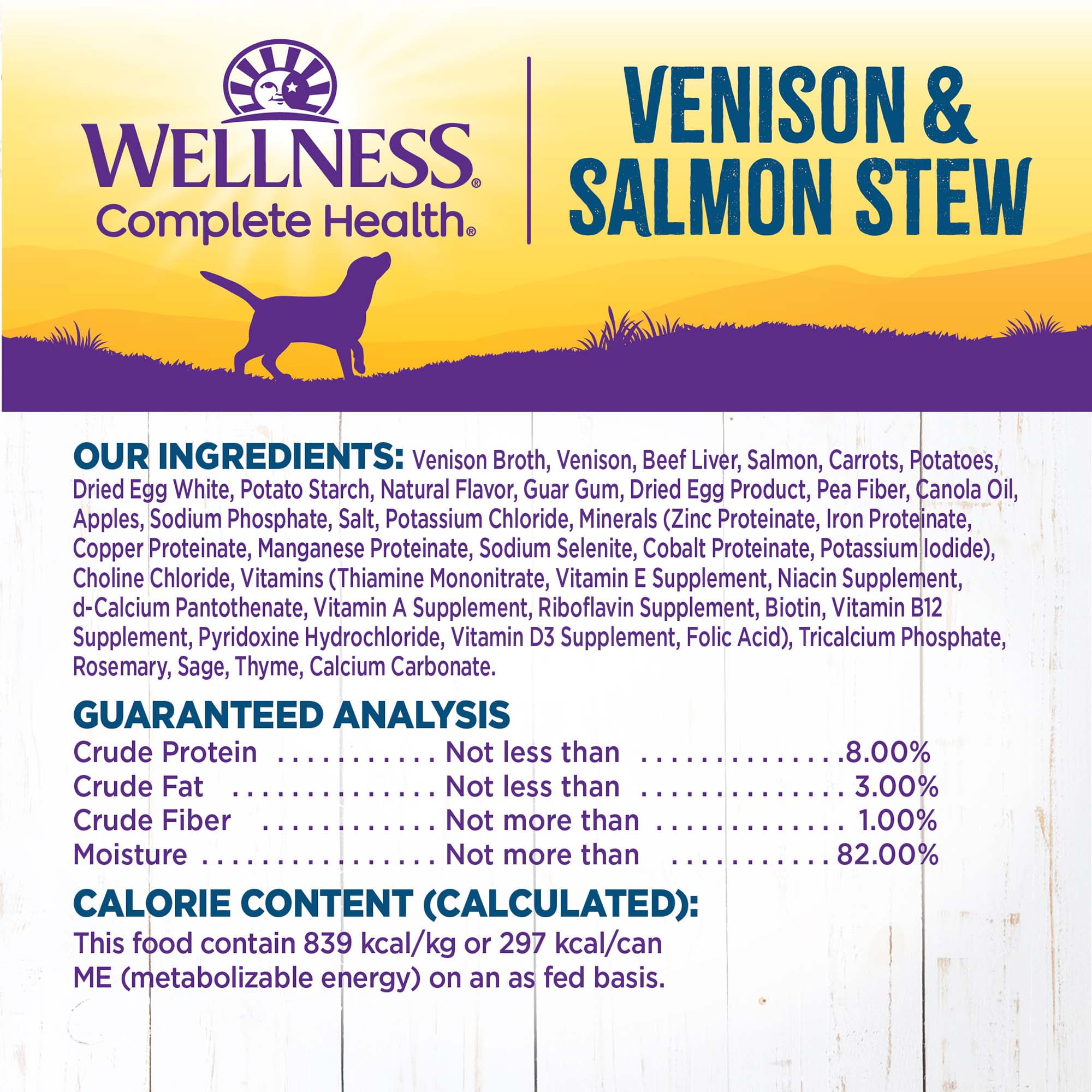 Wellness Complete Health Stew Adult Canned Wet Dog Food, Grain Free, Natural, Venison and Salmon Recipe, 12.5 oz, Pack of 12 Cans