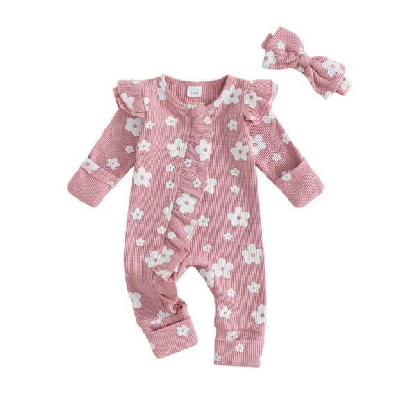 Zanarzt Baby Bodysuit Newborn Baby Girl Cute Rabbit Romper Jumpsuit Summer Bodysuit with Headband Pink,0-3 Months