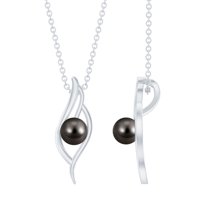 Rosec Jewels Natural Tahitian Pearl Leaf Pendant Necklace for Women (10 mm, with chain), 10K White Gold