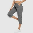 thumbnail image 7 of Womens Cargo Capris Plus Size New Women's Cargo Capris Pants with Pockets Summer Baggy Casual Elastic Waist Lightweight Cropped Trousers Dark Gray XXL, 7 of 7