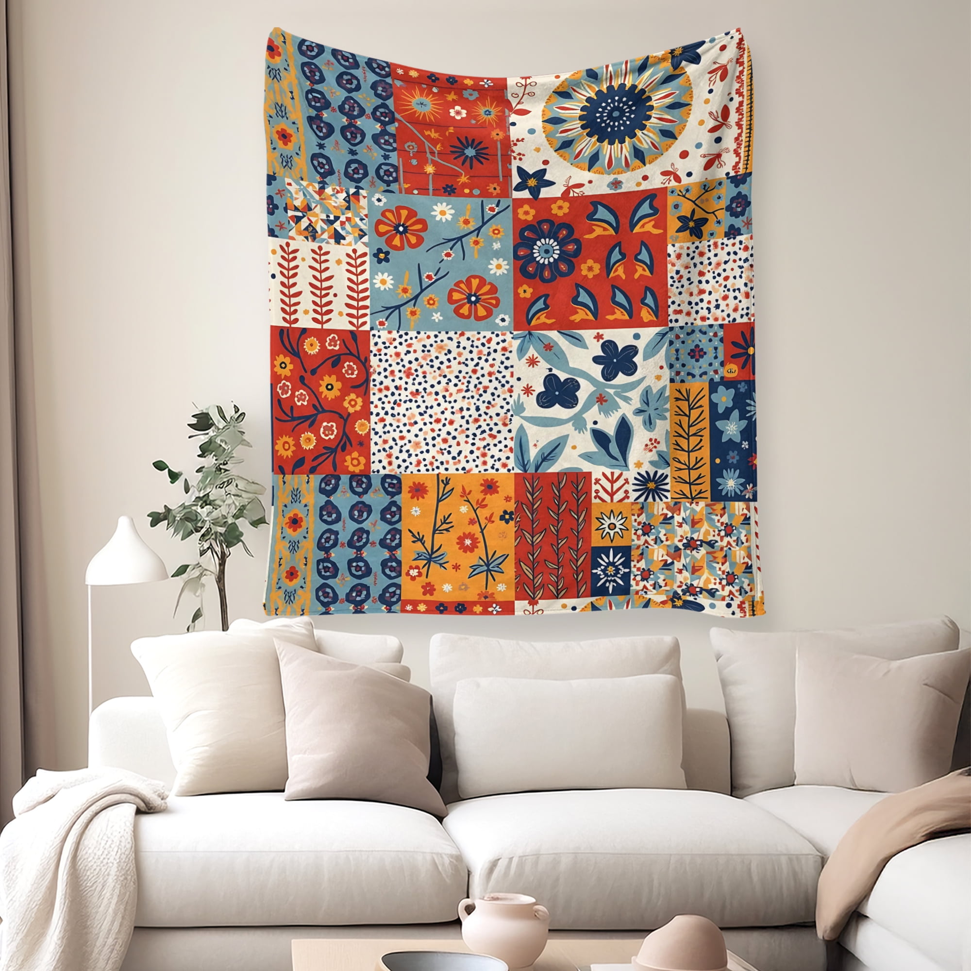 Flannel Fleece Throw Blanket, Soft Large Throw Blanket, Lightweight Cozy Plush Throw Blanket Fit Sofa Bed, 50"x60", Patchwork Floral Pattern
