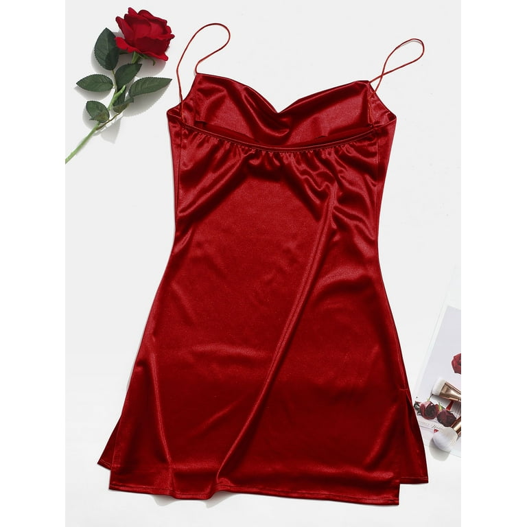 silk red dress long Spaghetti Long Sheath Red High Side Slit Prom Dresses, Sexy Evening  Dresses, Long Prom Dresses