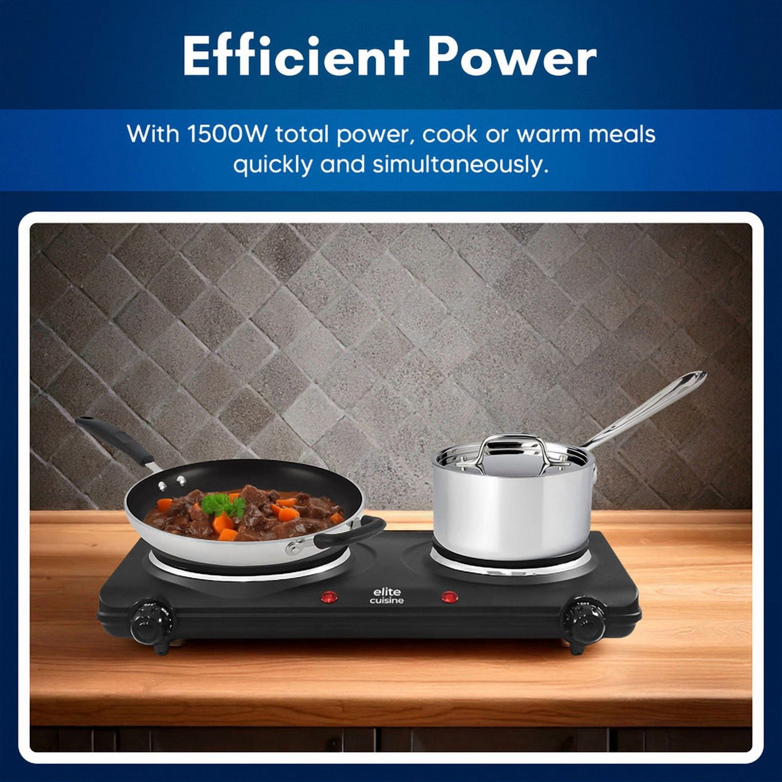Elite Cuisine EDB503 Electric Double Cast Burner Hot Plate