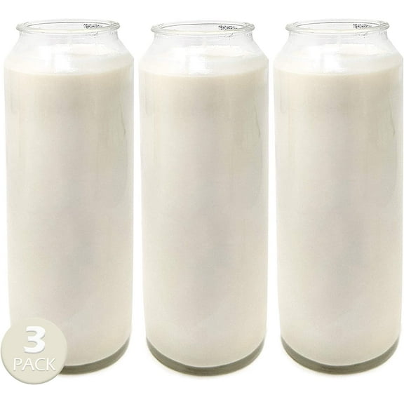 Hyoola 7" Tall White Prayer Candles, 9 Day Long Burning Memorial, Religious Vigil Candle in Glass Jar, 3-Pack