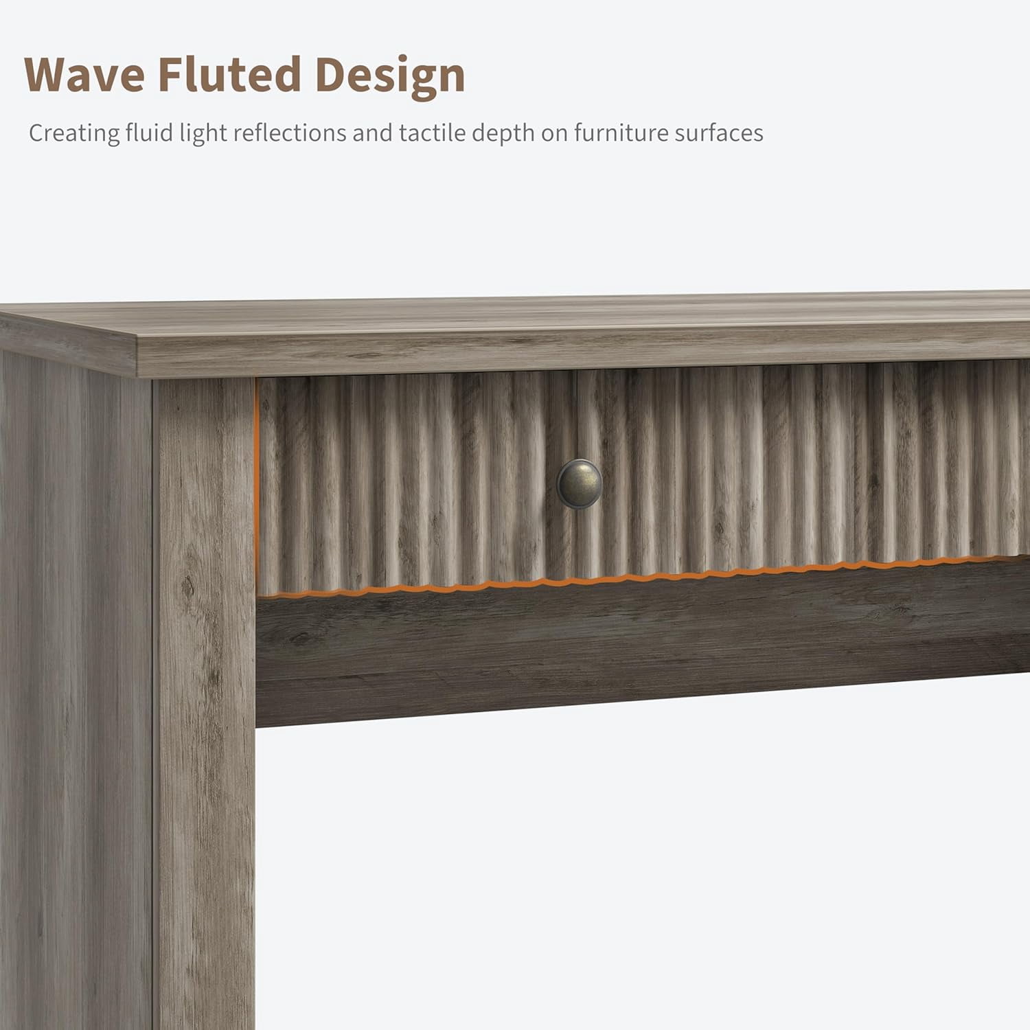 54" Fluted Home Office Desk with Storage, Modern Executive Desk with Charging Station, Wooden Computer Desk with Drawers for Storage File, Writing Desk for Study, Living Room, Bedroom
