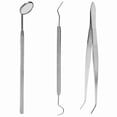 thumbnail image 3 of Juego de 3 herramientas dentales de acero inoxidable, espejo bucal, pinzas, kit de higiene y limpieza dental., 3 of 14