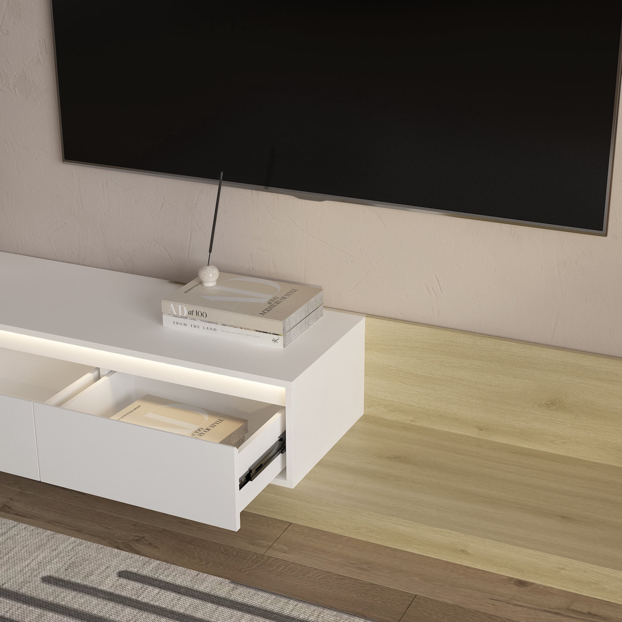 Aukfa Extendable LED TV Stand for TVs up to 75" W/16-Color Lights for Living Room & Bedroom,White