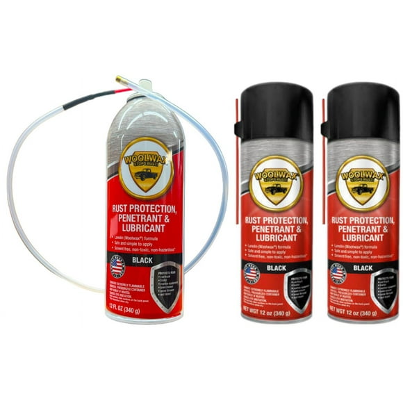 woolwax 12 Oz Undercoating Protection Aerosol Spray Can Black 3 Pack, Rust Inhibitor and Prevention, Anti Corrosion Multi Purpose Penetrant and Lubricant, Spray Can Extension Wand Included