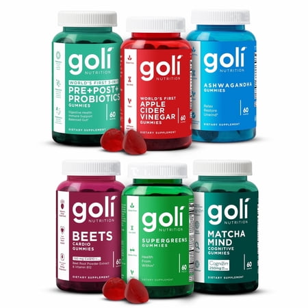 Goli Ultimate Wellness 6 pack Gummies, Apple Cider Vinegar, Ashwagandha, Beets, Supergreens, Matcha Mind & 3-in-1 Pre+Post+Probiotics, 360 Ct