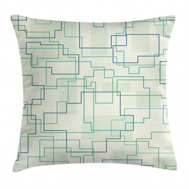 Geometric Decor Throw Pillow Cushion Cover, Futuristic Design Like a Subway Line with All Routes in Town Pattern, Decorative Square Accent Pillow Case, 20 X 20 Inches, Mint Royal Blue, by Ambesonne