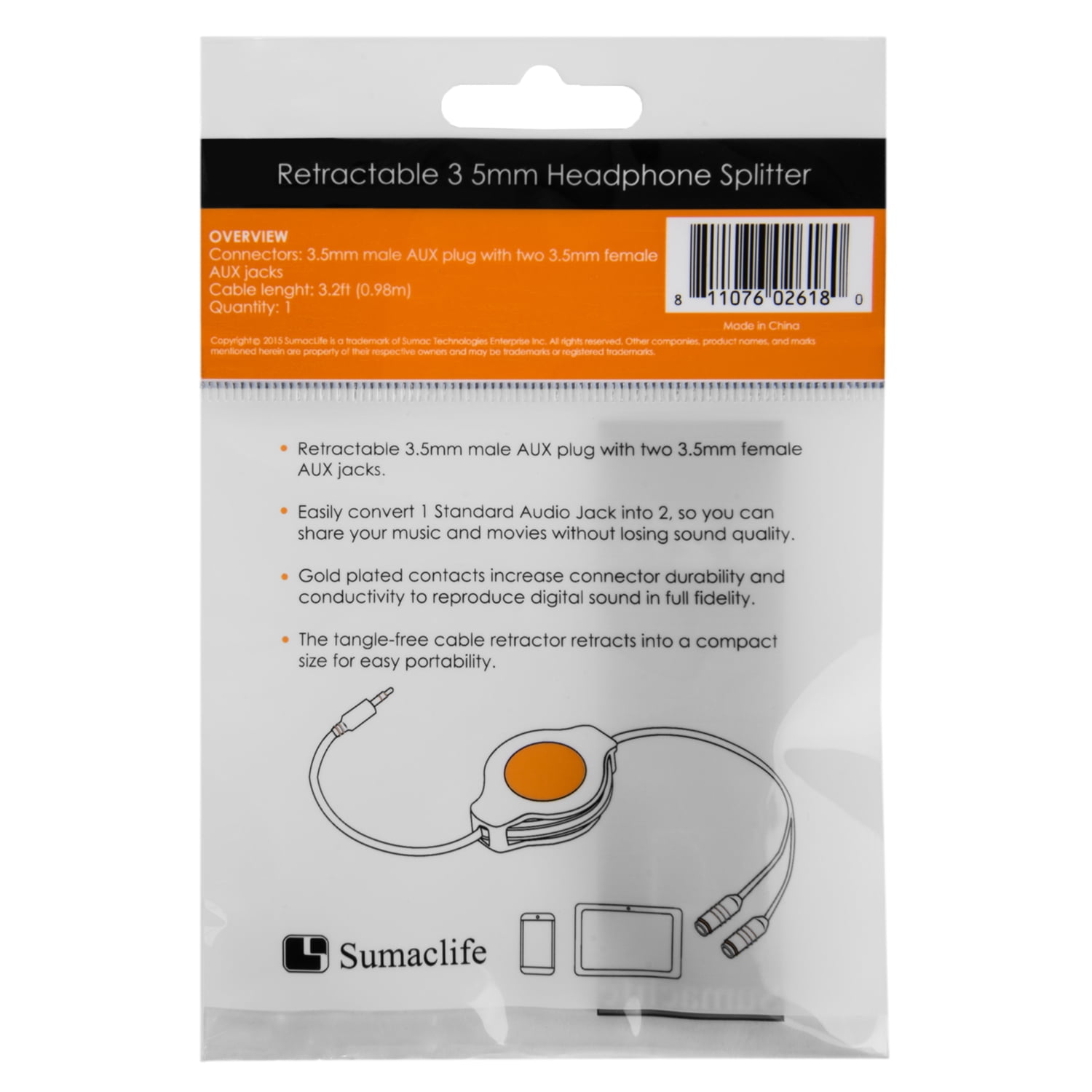 3-Pack Retractable Headphone Splitters – Dual 3.5mm Audio Sharing Cable for Phone, Tablet, Laptop & Computer Travel, Classroom and Famil useUse