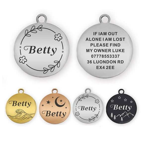Personalized Dog Tags and Cat Tags, Stainless Steel Pet Name ID Collar Tag, Both Sides Engraved, Easy to Read