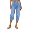thumbnail image 2 of Mifsaly Capri Pants for Women High Rise Straight Leg Denim Capris Elastic Waist Lightweight Casual Summer Cropped Trousers with Pockets L, 2 of 9