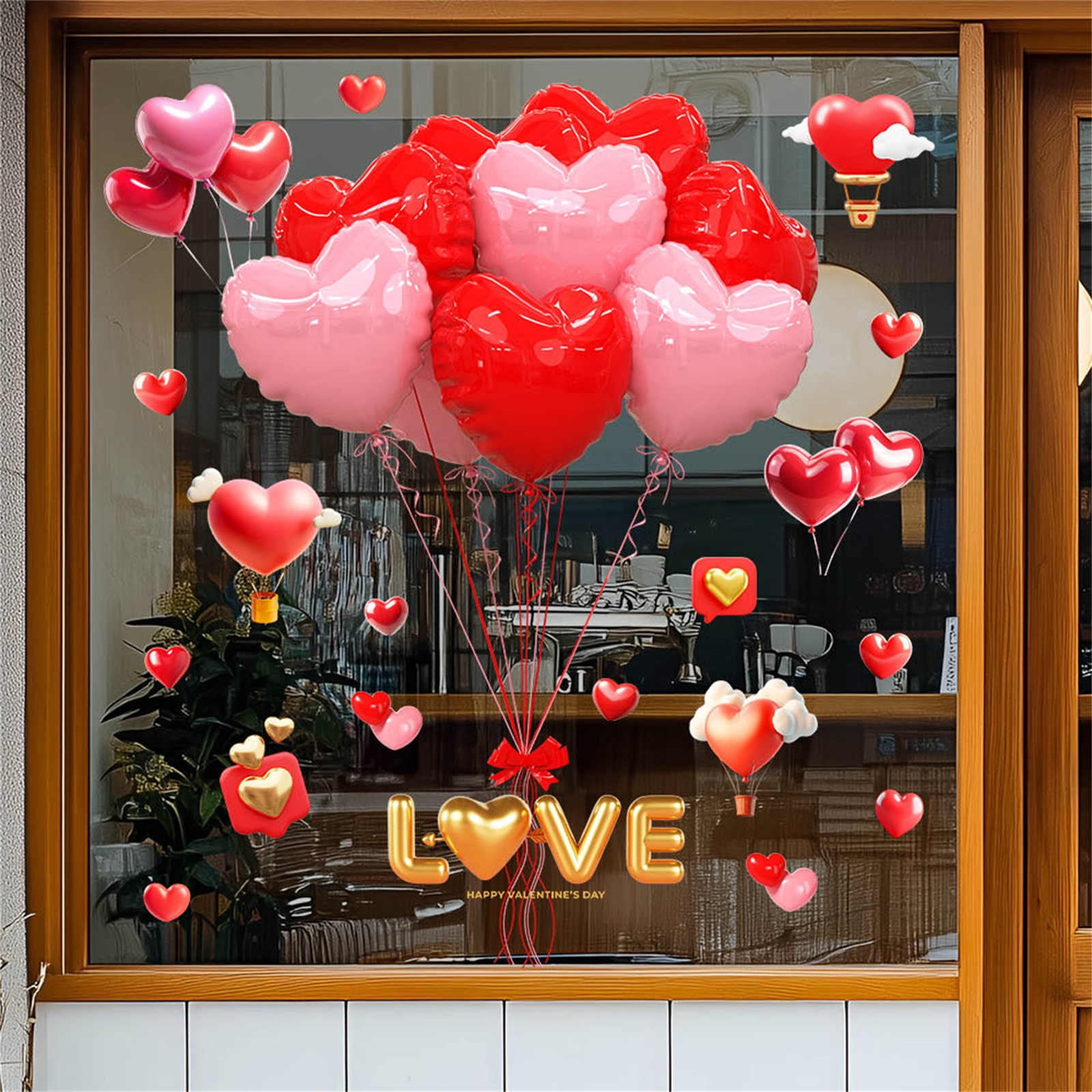 REZUOFI 8 PCS Valentine's Day Stickers Heart Shaped Static Cling Window Decor Reusable Holiday Wall Decals for Home Party Decorations