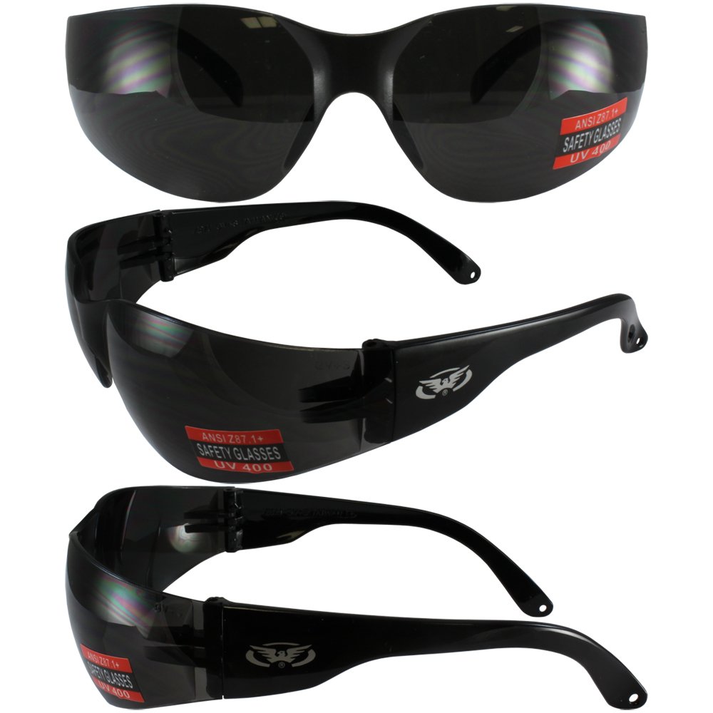 Two Pairs of Global Vision Rider Safety Motorcycle Riding Sunglasses Black Frames One Pair Clear Mirror Lens and One Pair Super Dark Lens with Microfiber Bags ANSI Z87.1 - image 3 of 4