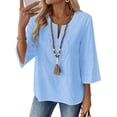 thumbnail image 2 of Vinsonshop Cotton Linen Blouse Travel Clothes Embroidered Boho Tops Floral Blouses Retro Embroidered Boho Loose-fit Cotton Top Trendy Clothes 2026 Linen Tunic Fashion 2026 Sky Blue M, 2 of 7