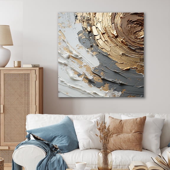 Designart "Radiant Revolve Modern Spiral in Gold II" Abstract Wall Art - Modern Gold Abstract Spirals Entryway Wall Art