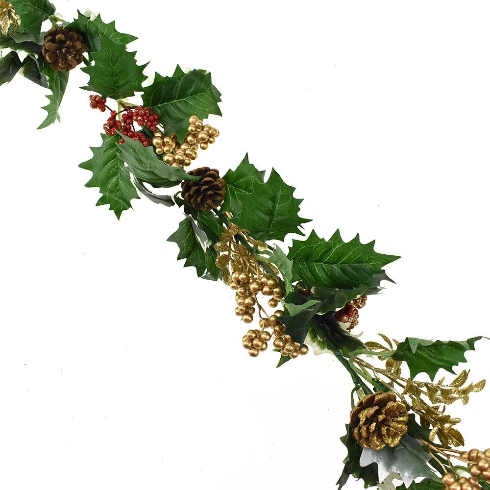 Holly Garland with Gold Berries, 6Feet