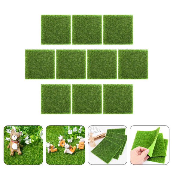 Tineasur 10Pcs Simulated Grass Mat Easy Install Green PP Lawn Turf for Wedding and Home Landscaping