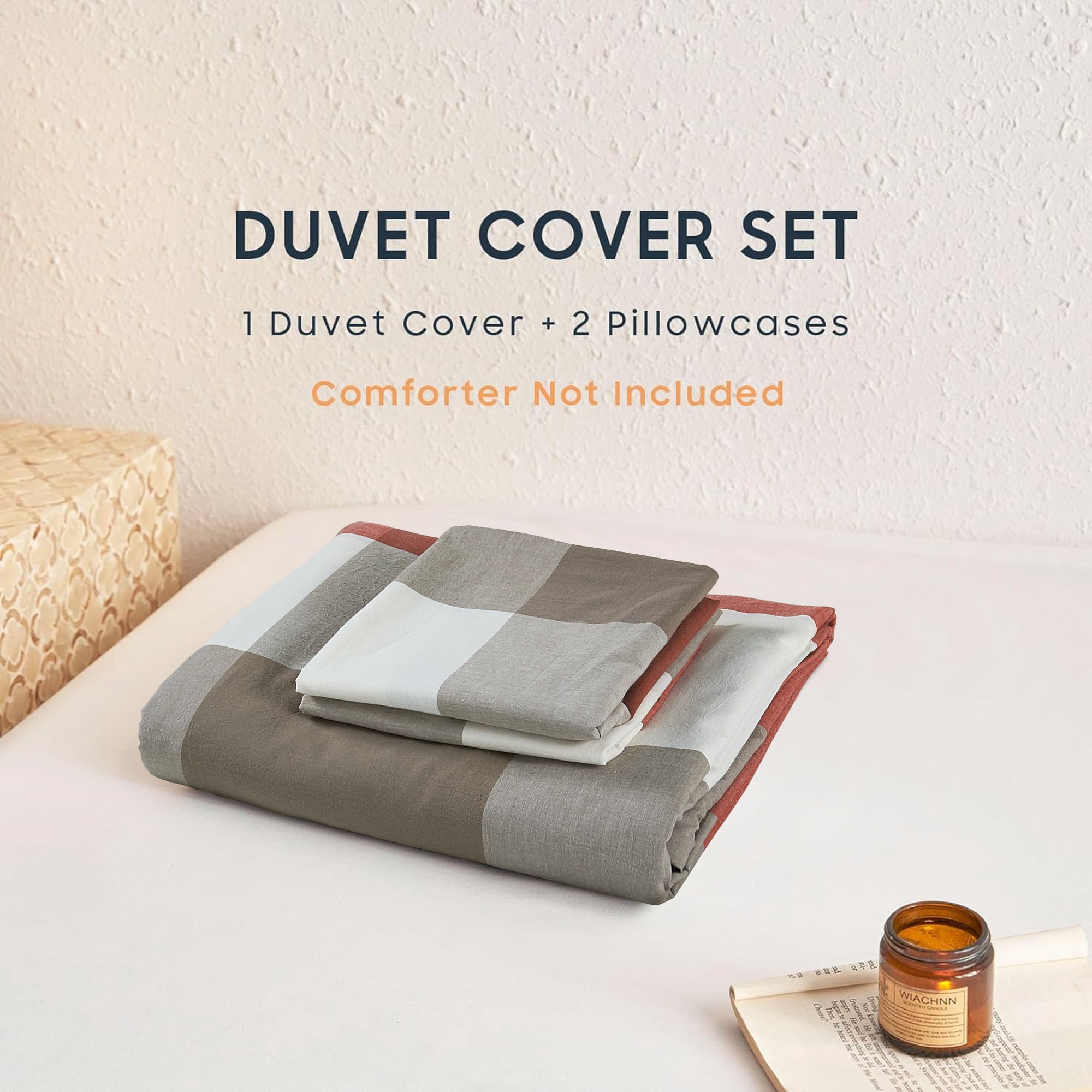Home Soft Things 3 Piece Washed Cotton Duvet Set - Buffalo - Cherry - King (102" x 90")