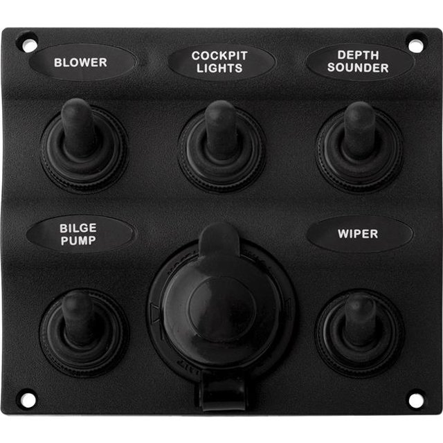 Sea-Dog 424605-1 Water Resistant Nylon Switch Panel with Power Socket - 5 Toggles
