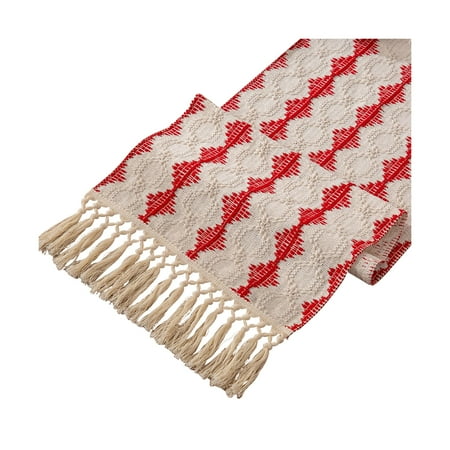 

Christmas Table Runner Cotton Weave Table Runner With Tassel Santa Claus Climbing Rope Doll Table Runner For Kitchen Wedding Party Decoration -Red b-33*180cm