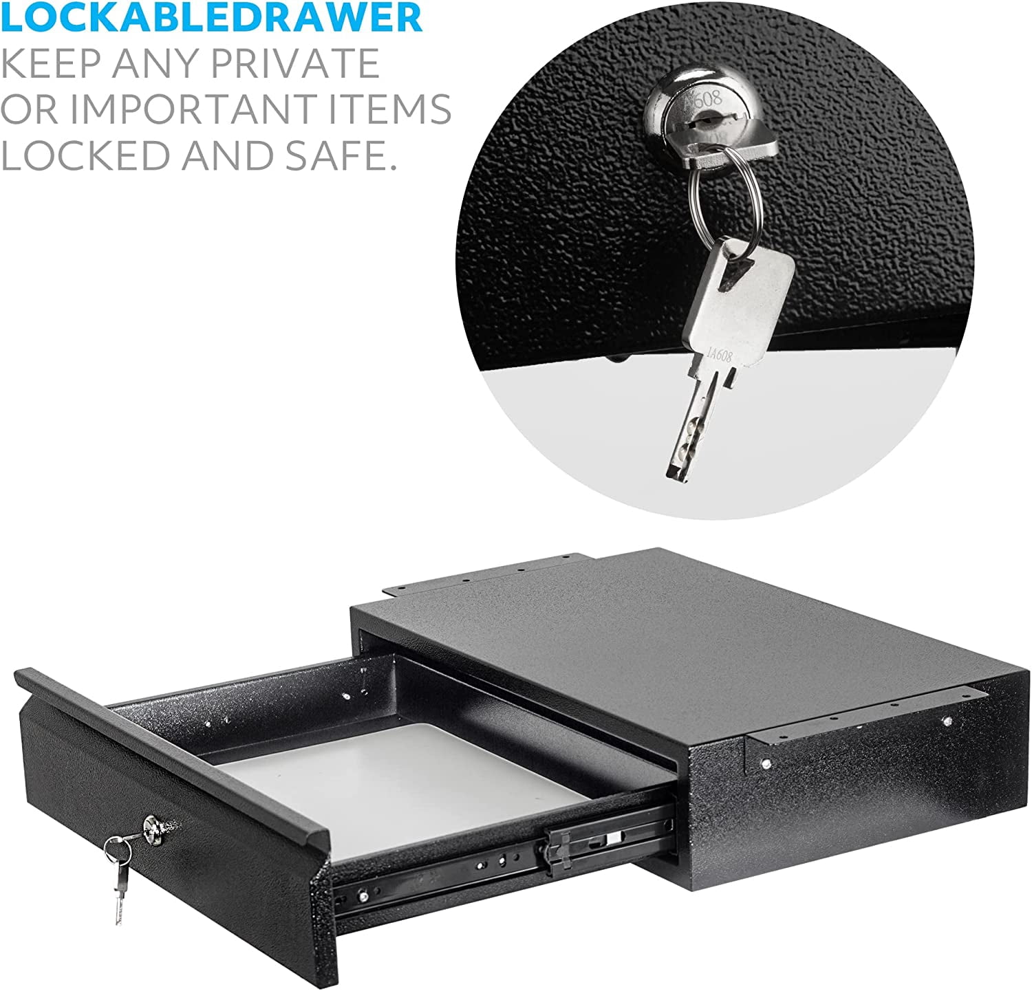 POCHAR 17.75" Steel Under Desk Drawer Slide Out with Lock - Attachable Desk Drawer - Locking Undermount Drawer Slides for Home Office