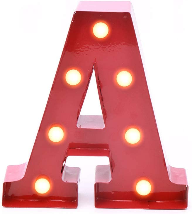 red metal letters with lights