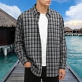 thumbnail image 2 of Mens Plaid Casual Long Sleeve Button Down Shirts Open Front Lightweight Breathable Blouse Top Black L, 2 of 7