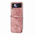 thumbnail image 3 of ELEHOLD for Samsung Galaxy Z Flip3 5G Shoulder Crossbody Wallet Case with Card Slots, Floral Embossed PU Leather Wallet Flip Protective Kickstand Wrist Strap Cover, pink, 3 of 7