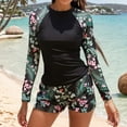 thumbnail image 2 of GEWSEY Women's Long Sleeves Rash Guard - 2 Piece Swimsuits with Built in Bra Swim Shirt and Shorts with Pockets (Black, S), 2 of 9