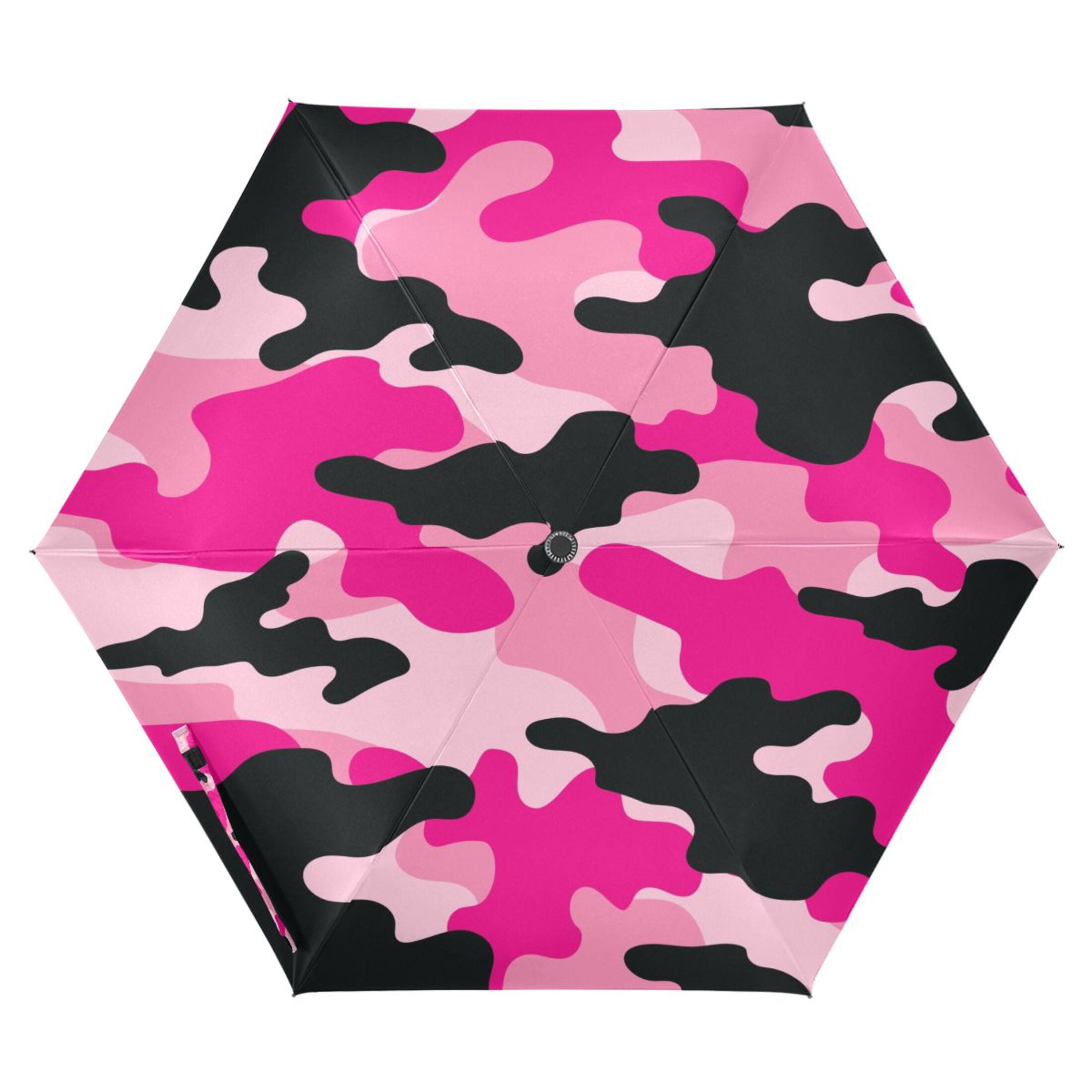 Pink and Black Camouflage Compact Folding Umbrella for Rain Windproof Travel Umbrella UPF 50+ Lightweight Packable Arc Size