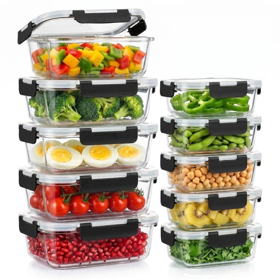 10-Pack Glass Meal Prep Containers With Lids — 5 Large (35oz) & 5 Small (12.5oz), Glass Food Storage Containers for Microwave, Oven, Freezer & Dishwasher