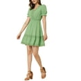 thumbnail image 4 of INSPIRE CHIC Robe d'Été pour Femme Col en V Manches Bouffantes Taille Smockée Robe Courte Décontractée L Vert Pâle, 4 of 6
