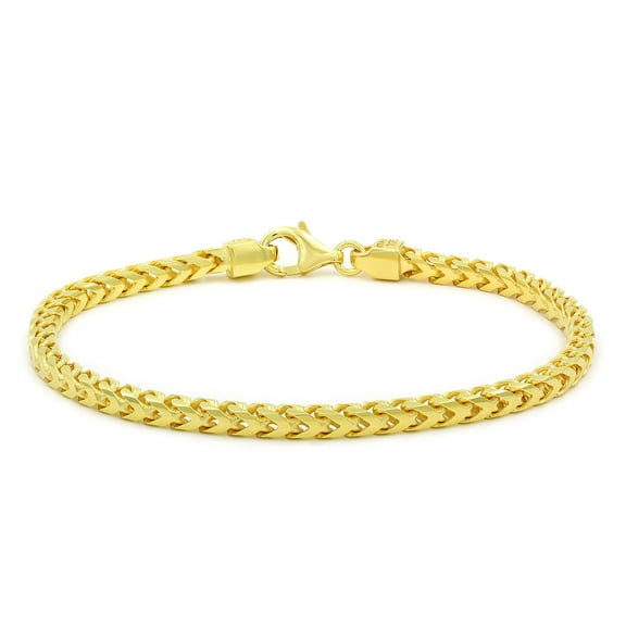 925 Italian Sterling Silver 3.5mm Solid Franco Bracelet, FREE Microfiber Cloth, Yellow Gold Plated Square Box Chain, Giorgio Bergamo