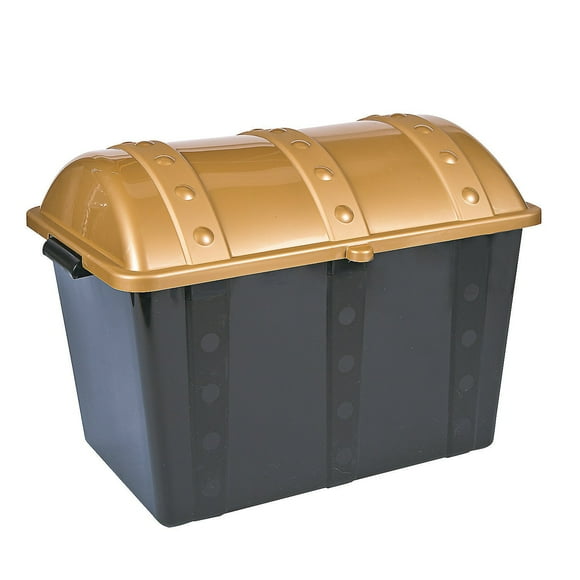 Fun Express Large Plastic Toy Treasure Chest - Doctor's and Dentist Office Toy Incentives, Teacher's and Classroom Treasure Box Toy Storage - 1 Box, Black and Gold