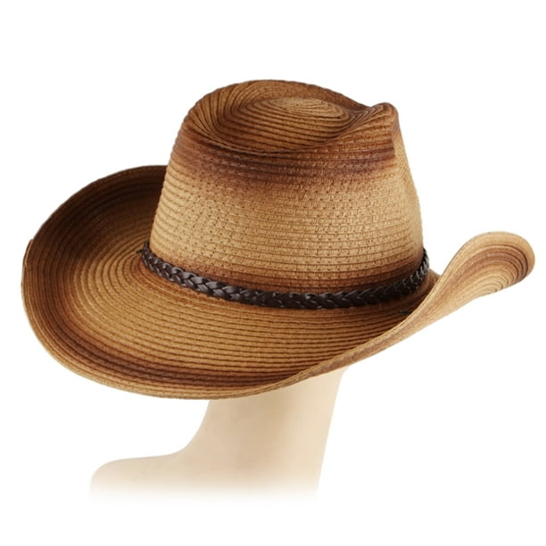 Youthink Gradient Spray Color Straw Cowboy Cowgirl Hat For Men Women Wide Brim Sun Hat For Outdoor Beach Travel