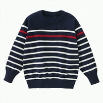 UngA Kids Boys Long Sleeve Sweater Knit Crewneck Pullover Striped Fall Winter Boys' Sweaters (Navy,5-6 Years)